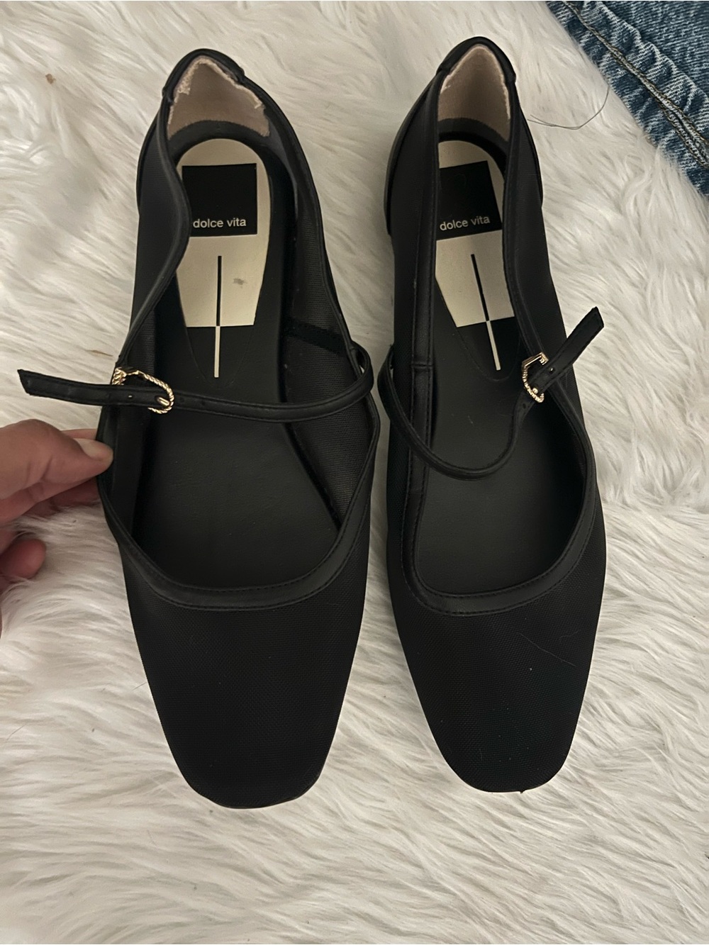 Dolce Vita Black Mary Jane Flats with Gold Buckle
